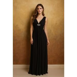BCBGMAXAZRIA Empire Black Jewel Stretch Jersey Embellished Gatsby Gown XS NWOT